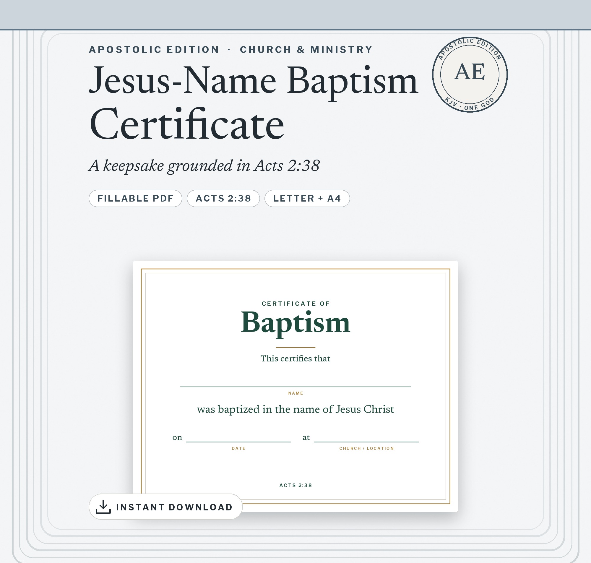 Jesus-Name Baptism Certificate