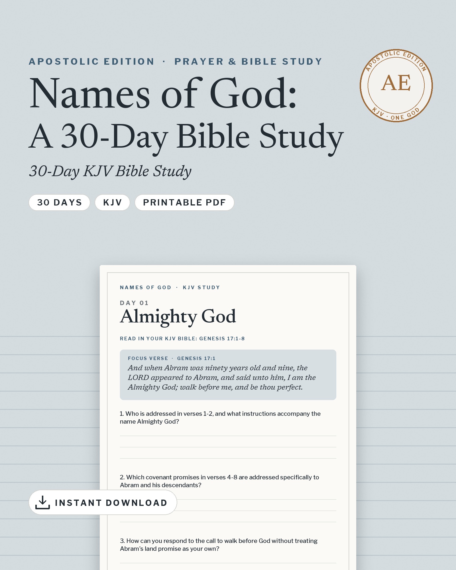 Names of God: A 30-Day Bible Study — proposed AE cover