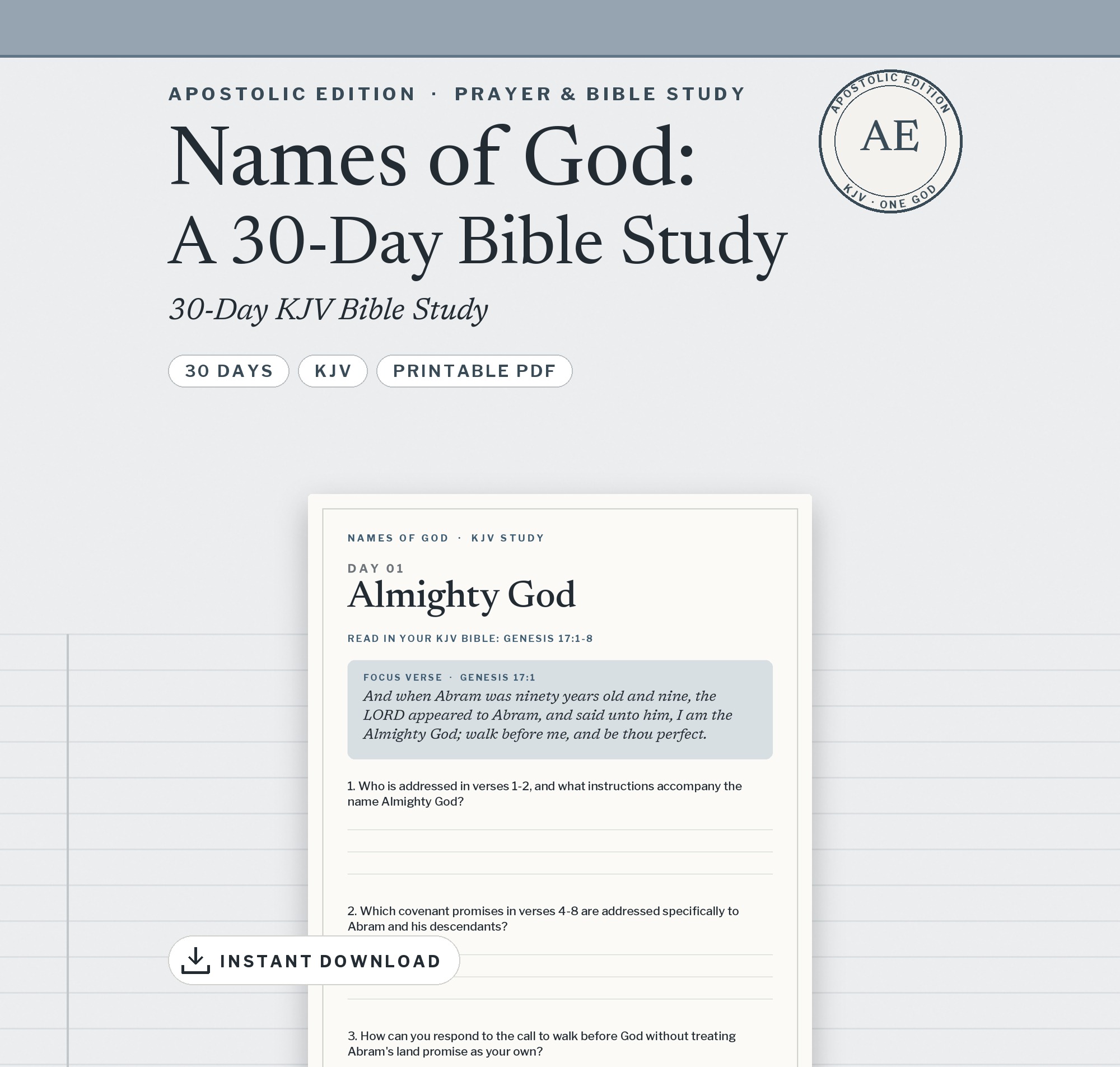 Names of God: A 30-Day Bible Study — Apostolic Essentials design preview