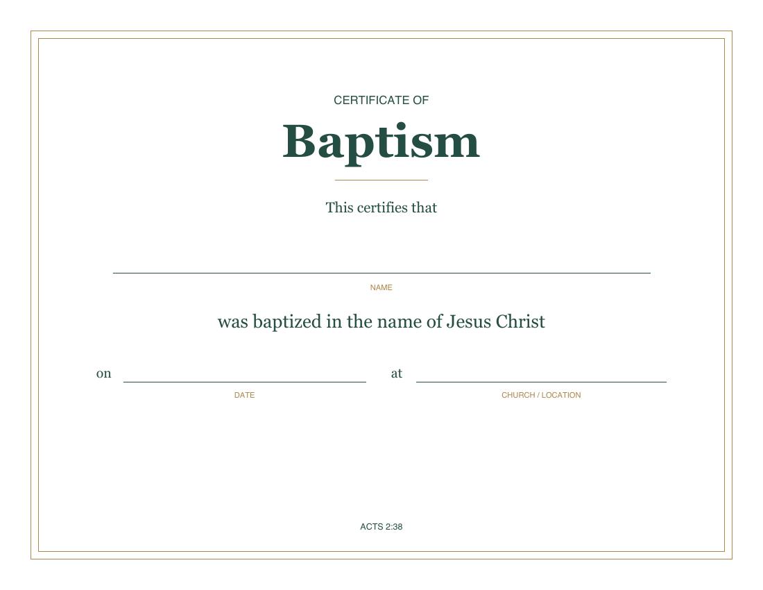 Sample page from Jesus-Name Baptism Certificate
